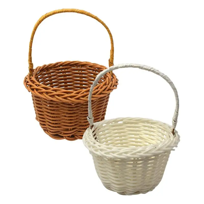 

Flower Girl Baskets Vintage Rustic Rattan Basket Decorative Wedding Flower Basket With Handle For Bridal Shower Table Decor