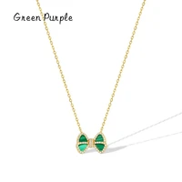green purple authentic malachite bowknot 925 sterling silver necklace for women fashion bijoux statement fine jewelry cn1196