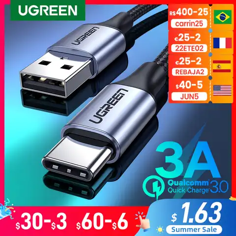 UGREEN USB C кабель Type C зарядный кабель для Xiaomi 11T Pro Samsung S21 USB C кабель телефонный провод шнур 3A QC3.0 USB Type C зарядное устройство