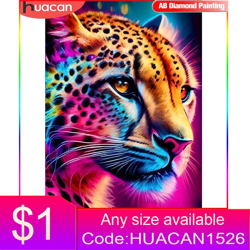 

HUACAN AB Diamond Painting Animal DIY Full Embroidery Complete Kit 5D Mosaic Colorful Leopard Handmade Products Home Decor