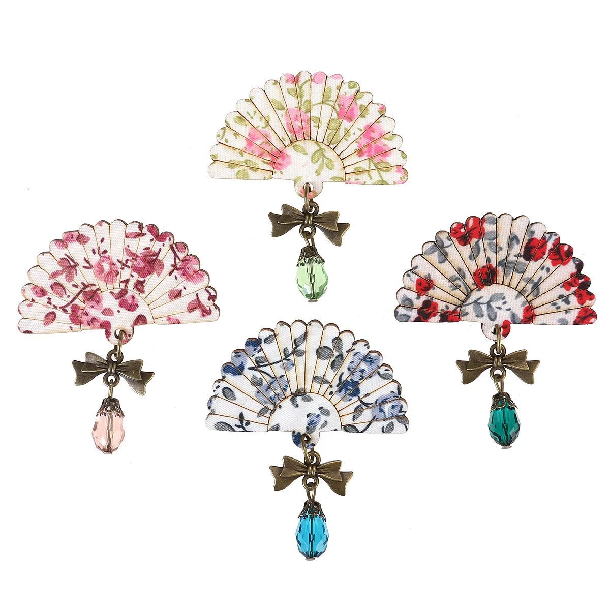 

4pcs Japanese-Style Fan Brooch Metal Breastpin Gift For Dress Decoration (Blackish Green & Dark Red & *