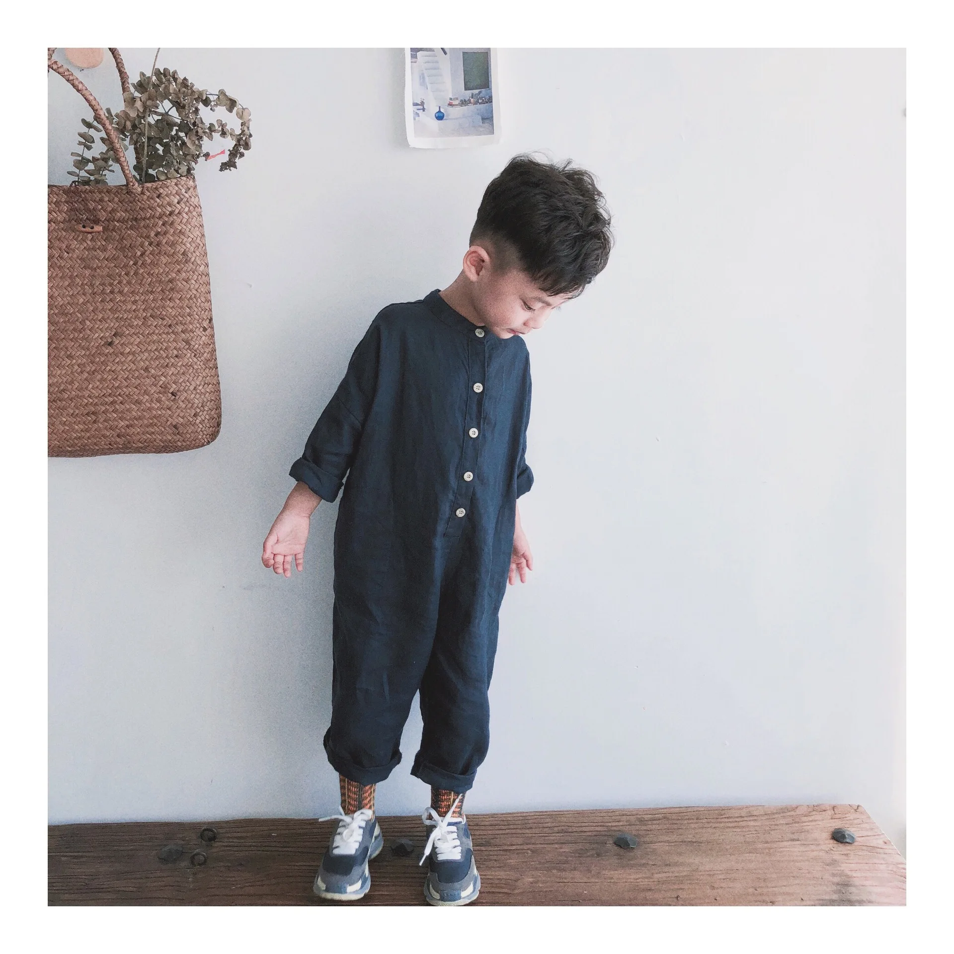 Spring Autumn 2022 Boys girls solid color linen long sleeve jumpsuits Korean style children soft loose bodysuits | Детская одежда и