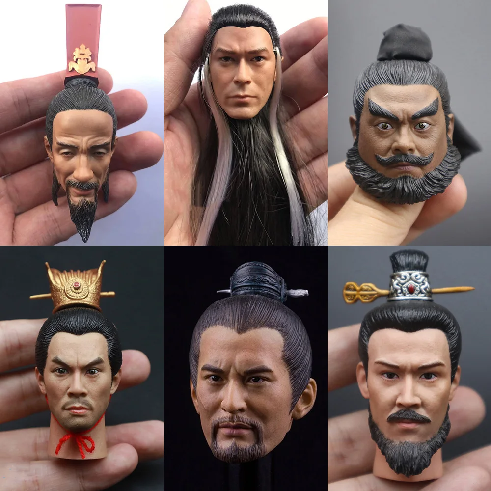 

1/6 Male Chinese Ancient Head Sculpt Zhang Fei Sun Quan Yue Fei First Emperor of Qin Head Carving with Hair Crown for 12" Figure