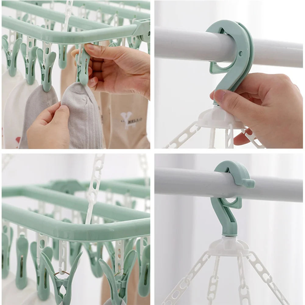 Household Folding Clip Hanger With 32 Plastic Drying Clips Children Adults Clothes Rotatable Multifunctional Rack |