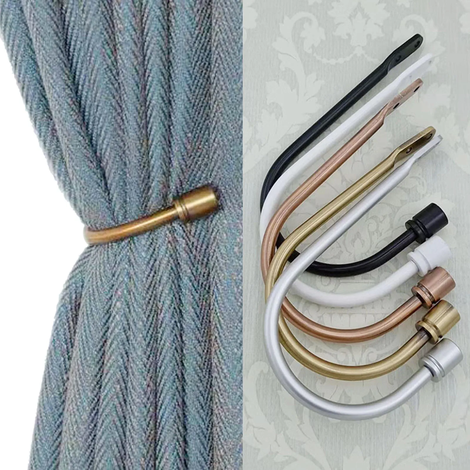 

2pcs U Shape Curtain Hook Heavy-Duty Tieback Holder Metal Drapery Holdbacks Mounted Buckle Bronze/Gold/Silver/Red/Black/White