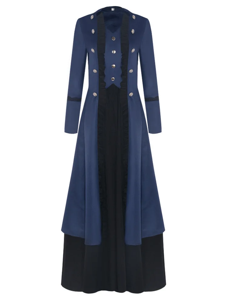 Женский костюм для косплея средневековой эпохи Возрождения длинное синее пальто