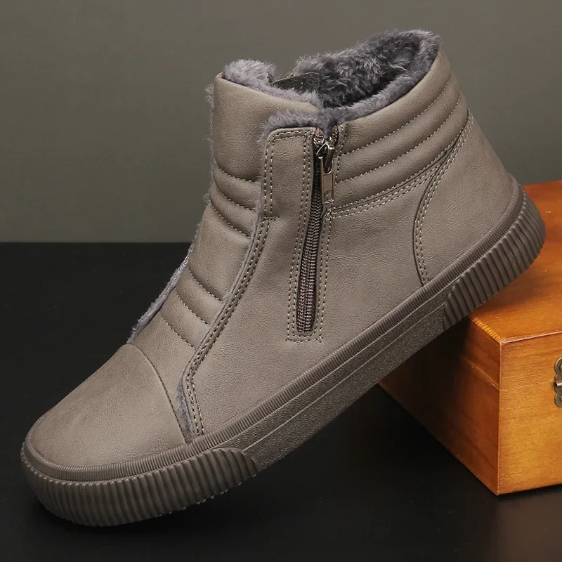 

2023 Winter New Casual Boots Side Zipper Trend Soft Sole Men's Warm Comfortable Shoes Brtish Fashion Soft Sole PU Leather Shoes