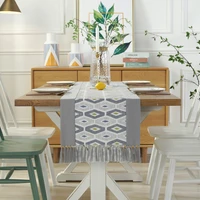 nordic new modern geometric lattice cotton and linen tassel tea flag double layer cotton and linen dining table and table runner