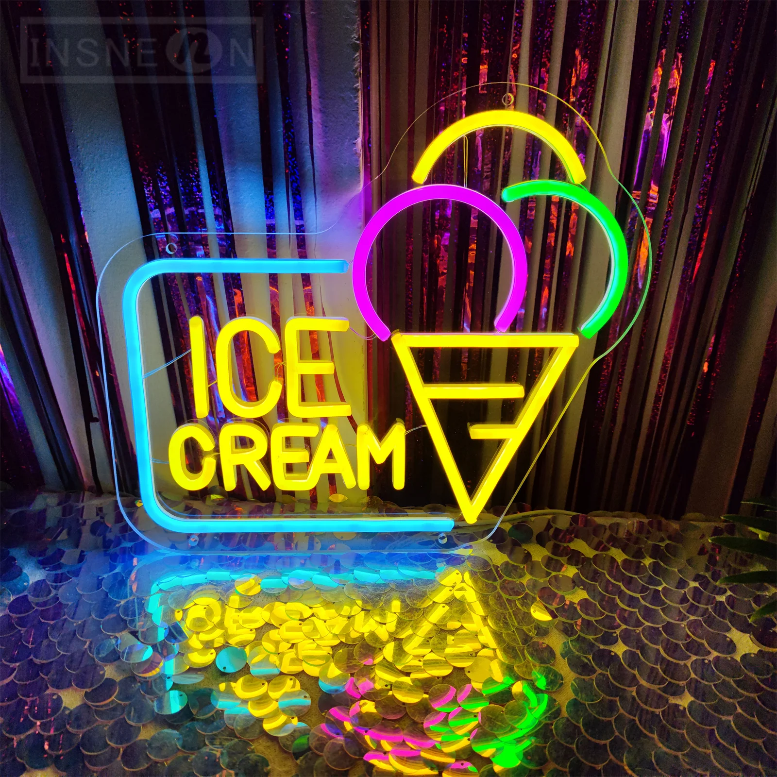 

Ice Cream LED Neon Signs Cold Drinks for Snack Shop Restaurant Kitchen Business Bar Wall Neon Sign Decor Gift LED Neon Decorate