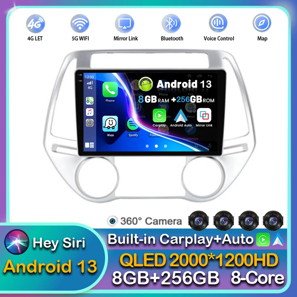

Android13 Carplay Auto Car Radio For Hyundai i20 2010 2011 2012 2013 2014 Multimedia Player Video GPS Navigation Stereo 2din DSP
