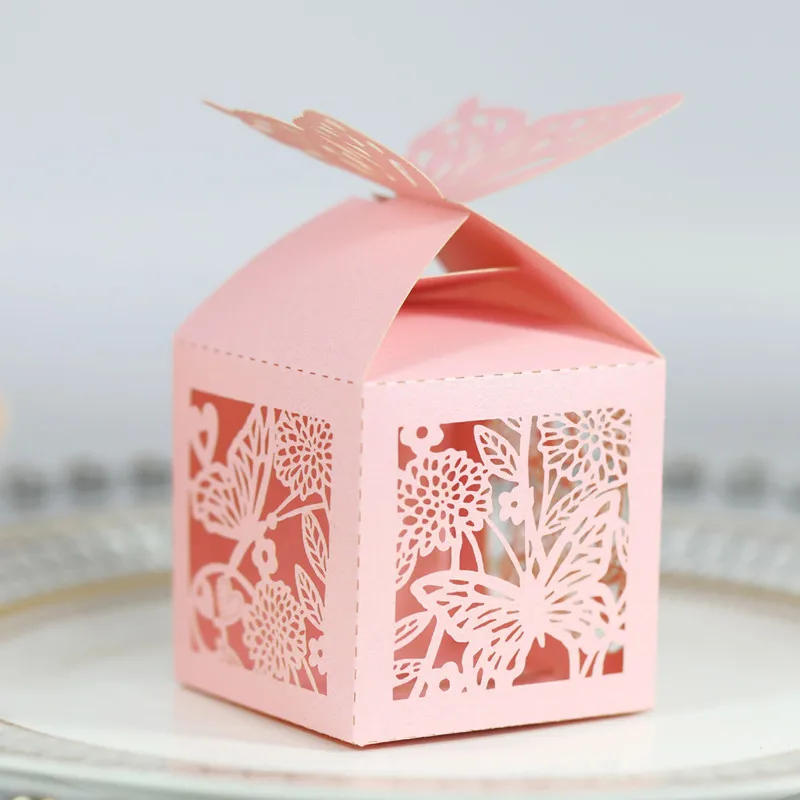 

10pcs Laser Cut Hollow Chocolate Candy Box Gold Butterfly Packaging Boxes with Ribbons Birthday Wedding Decoration Party Favors