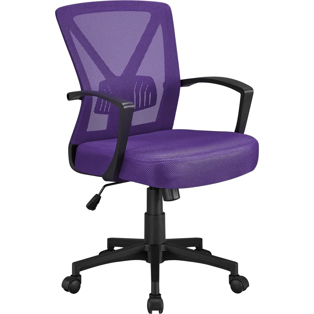 Adjustable Mesh Office Chair Mid Back Executive Chair With Wheels, Purple Conference Chairs
