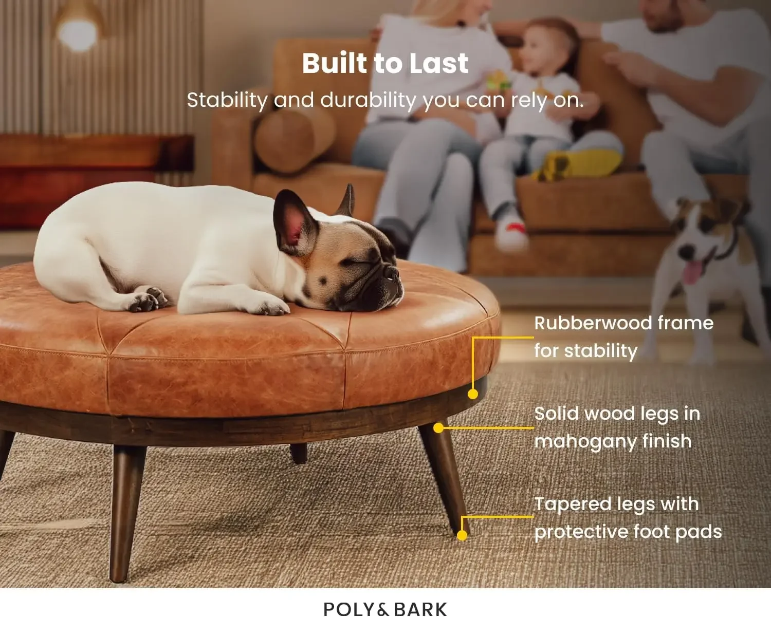 home.POLY &amp BARK Gio Современный кожаный пуф-пуф (коньяк Тан)