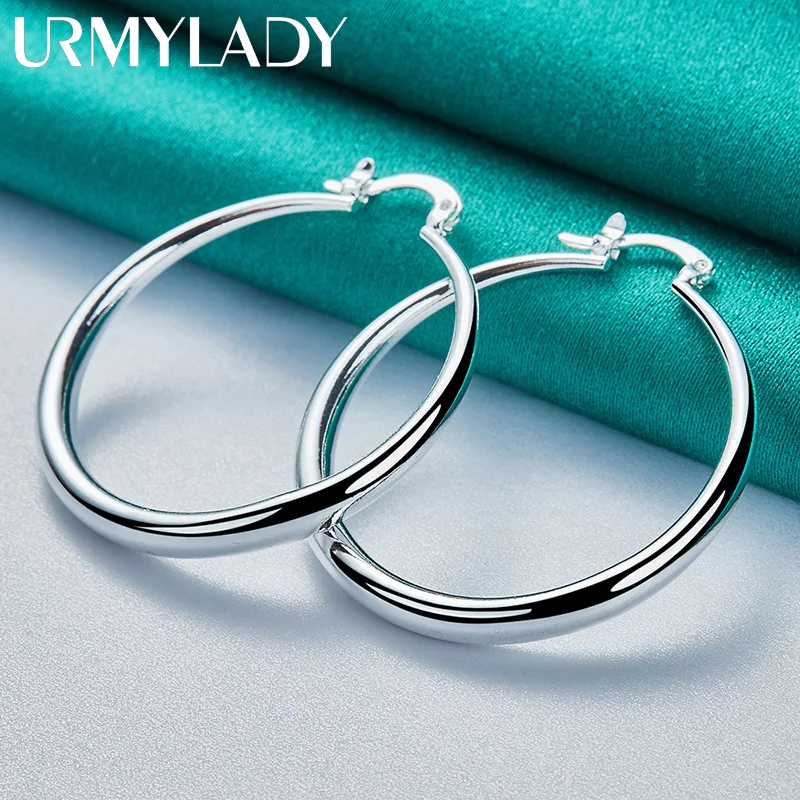 

URMYLADY 925 Sterling Silver Smooth Round Hoop Earrings Ear Loops For Women Wedding Engagement Party Fashion Jewelry