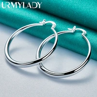 urmylady 925 sterling silver smooth round hoop earrings ear loops for women wedding engagement party fashion jewelry