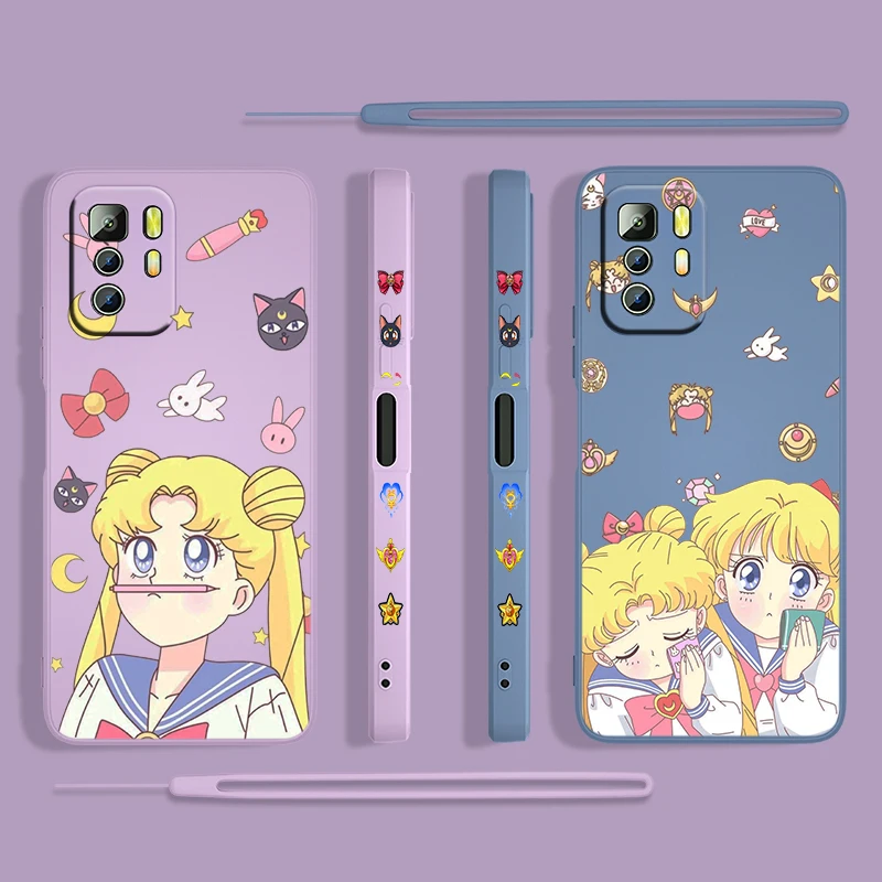 

Hot Anime Sailor Moon For Xiaomi Redmi Note 11 11S 11T 10 10S 9 9S 9T 8 8T 7 5 Pro 4G 5G Liquid Left Rope Phone Case Cover Capa