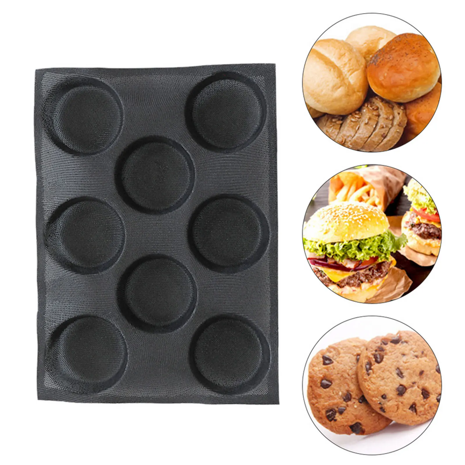 

Черная силиконовая форма с 8 отверстиями, поднос для хлеба круглой формы «сделай сам», антипригарная дышащая посуда для выпечки