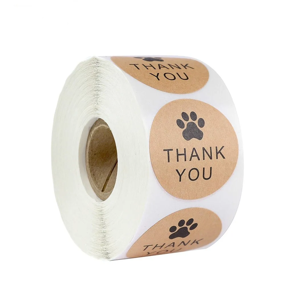 

Natural Kraft Paper Thank You Stickers Seal Labes Dog Paw Print 1Inch Gift Packaging Stationery Sticker 500 Labels Per Roll