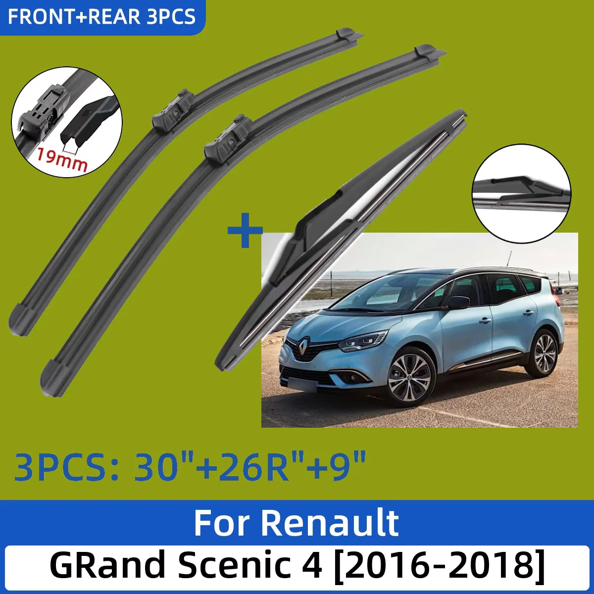 

Для Renault GRand Scenic 4 2016-2018 30 "+ 26" + 9 "передние и задние щетки стеклоочистителя лобовое стекло резак для окон аксессуары 2018