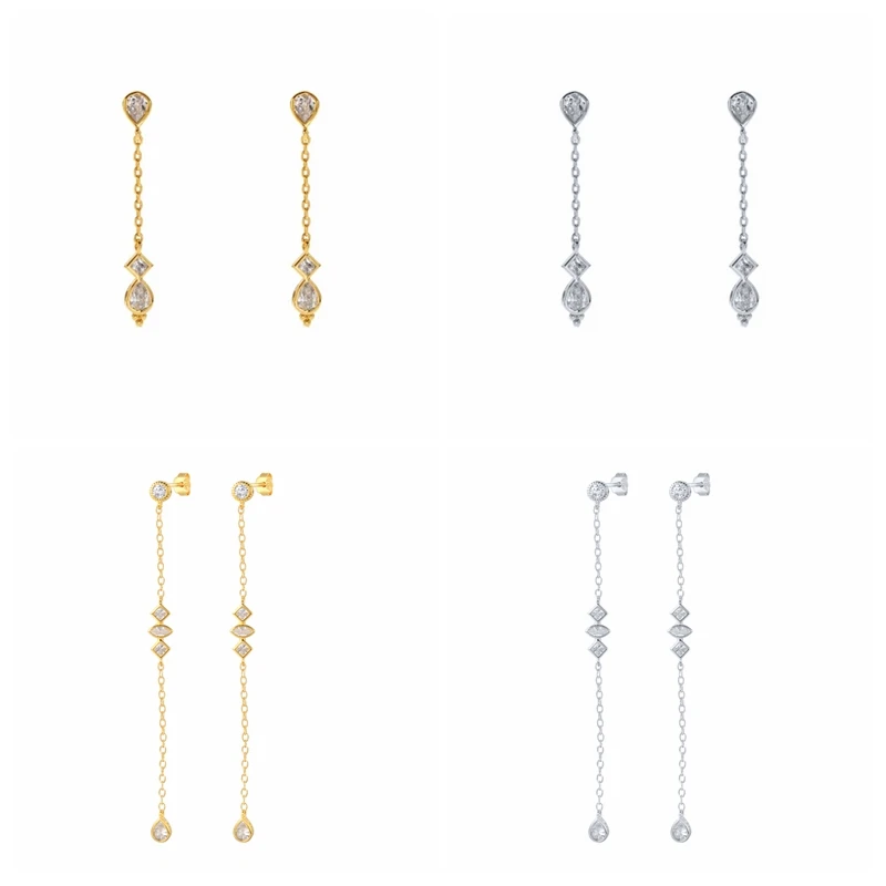 

AIDE Pendientes Plata 925 Sterling Silver Stud Earrings For Women 2022 Trendy Long Chain Tassle Piercing Earings