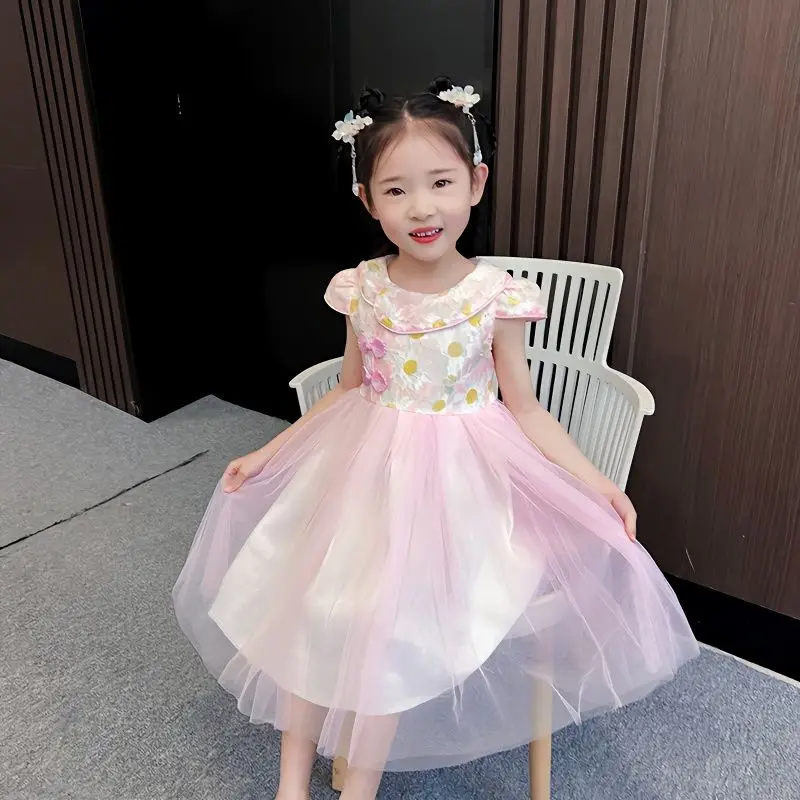 

Платье фатиновое для маленьких девочек, платья принцессы с коротким рукавом для девочек, летняя одежда, Детские наряды Q451