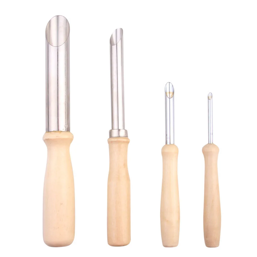 

4PCS/Set Metal Wood Handle Circular Clay Hole Maker Pottery Sculpture Drawing Tools New