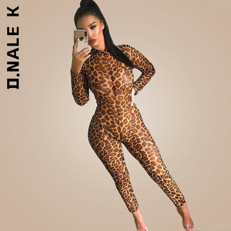 

Long Sleeve Leopard Print Mesh See-Through Bodycon Sexy Jumpsuit 2022 Winter Spring Women Streetwear Outfits Club Body