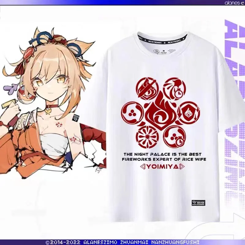 

Genshin Impact Naganohara Yoimiya Game Cosplay Fashion Printing T-Shirt Short Sleeve Top Unisex Couple Teen Clothe Halloween New