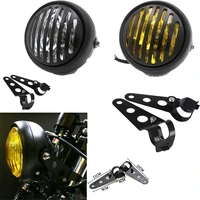 dc 12v motorcycle grill headlight with bracktes motorbike retro headlights motor moto scooter vintage front light round lamp