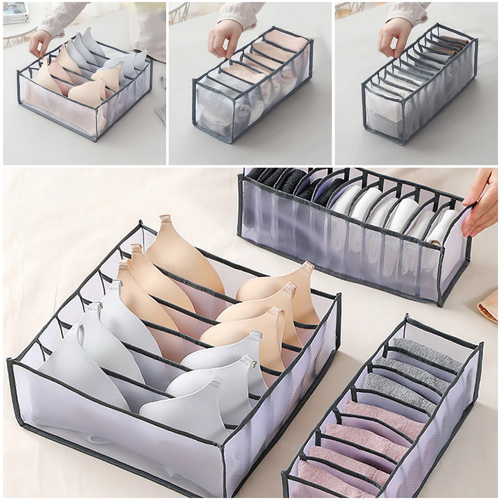 

3Pcs Storage Box Drawer Organizer Nylon Folding Clothes Box T-Shirt Jeans Leggings Closet 6/7/11 Grids Storage Organization