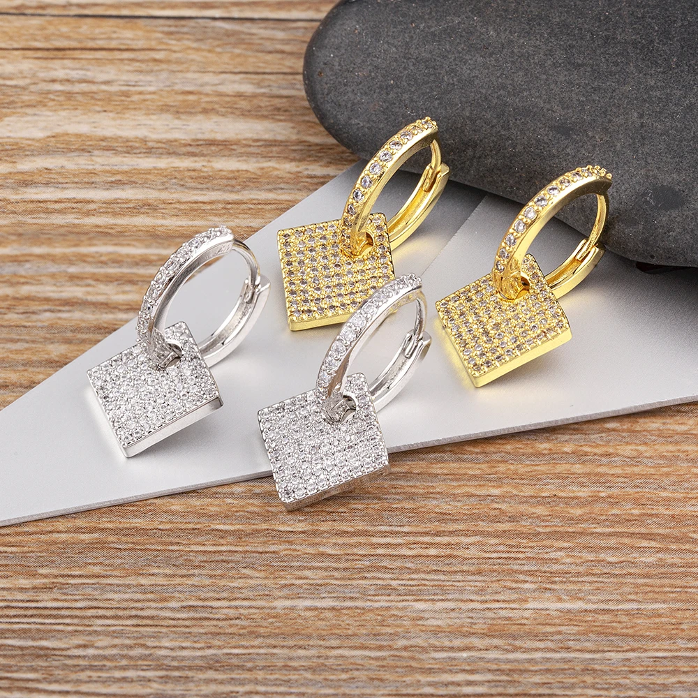 

Nidin Minimalist Geometric Square Crystal Hoop Earrings for Women Fashion Gold Plated Ear Buckle Jewelry Zircon Holiday Gift