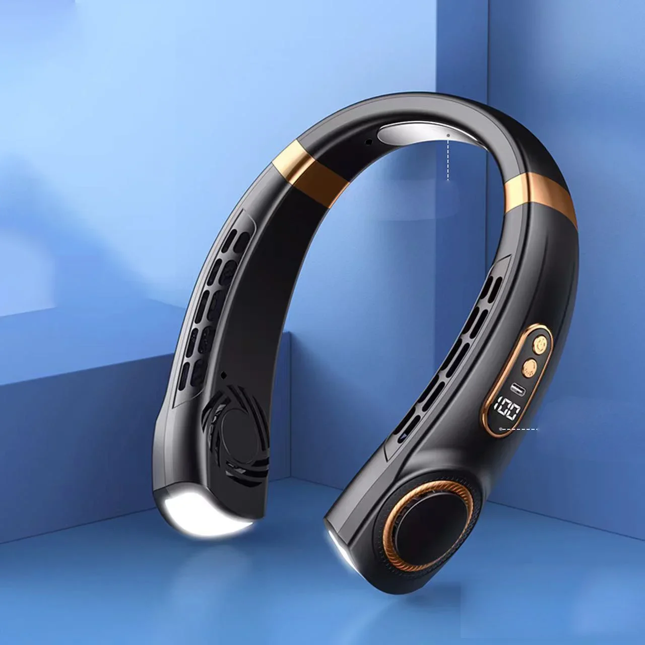 

Портативный Шейный Вентилятор JKUOO Hand-Free LED С 4 Охлаждающими Лезвиями