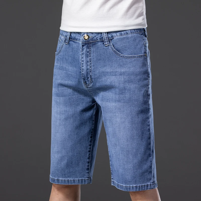 

Шорты LICHENGRUI мужские джинсовые, классический стиль, Классические повседневные хлопковые светло-голубые, бриджи из денима, 42 44 46, лето