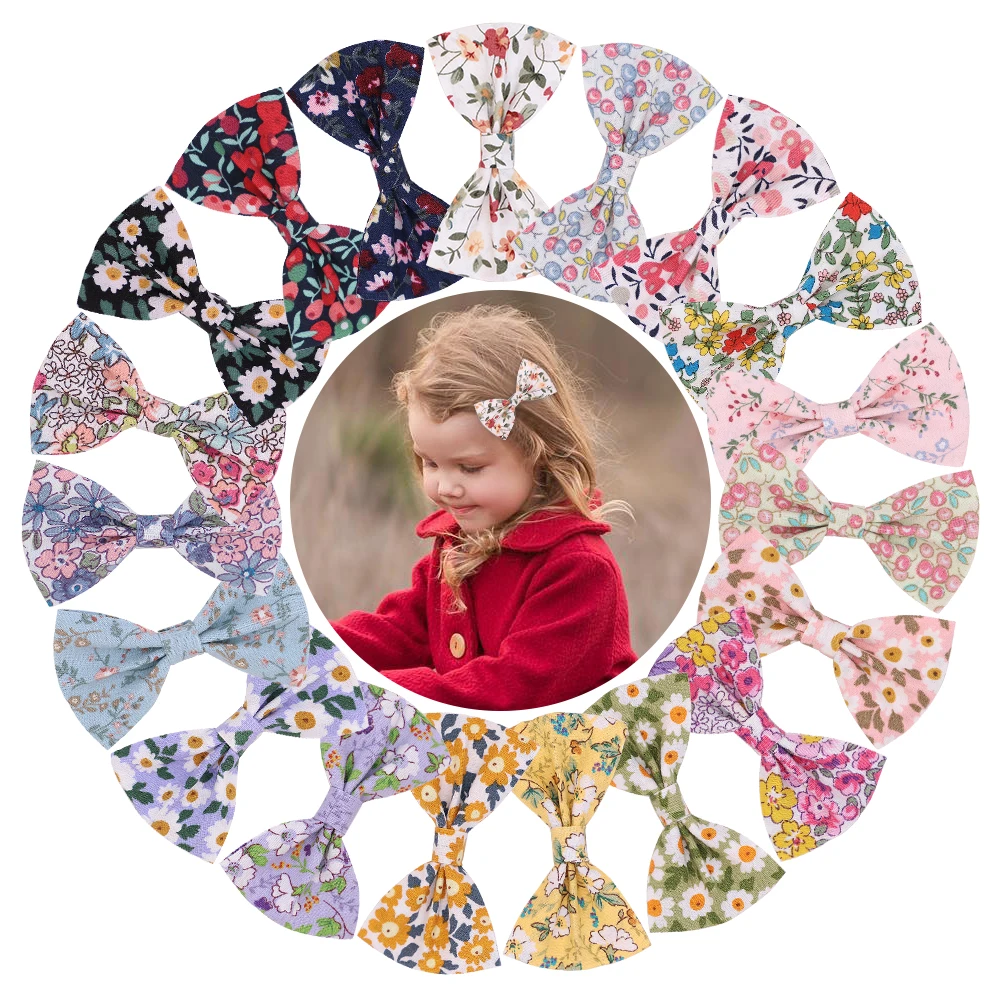 

1Piece Sweet Floral Print Bowknot Hairpin For Cute Girls Cotton Handmade Bow Hair Clips Boutique Barrettes Kids Hair Accessories