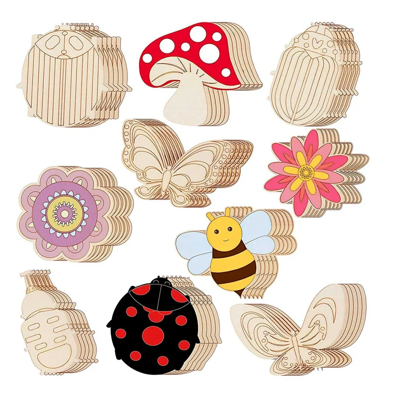 

60 PCS Blank Paint Wooden Unfinished Wooden Cutouts Butterfly Bee Wood DIY Crafts For Kids Painting Home Decoration