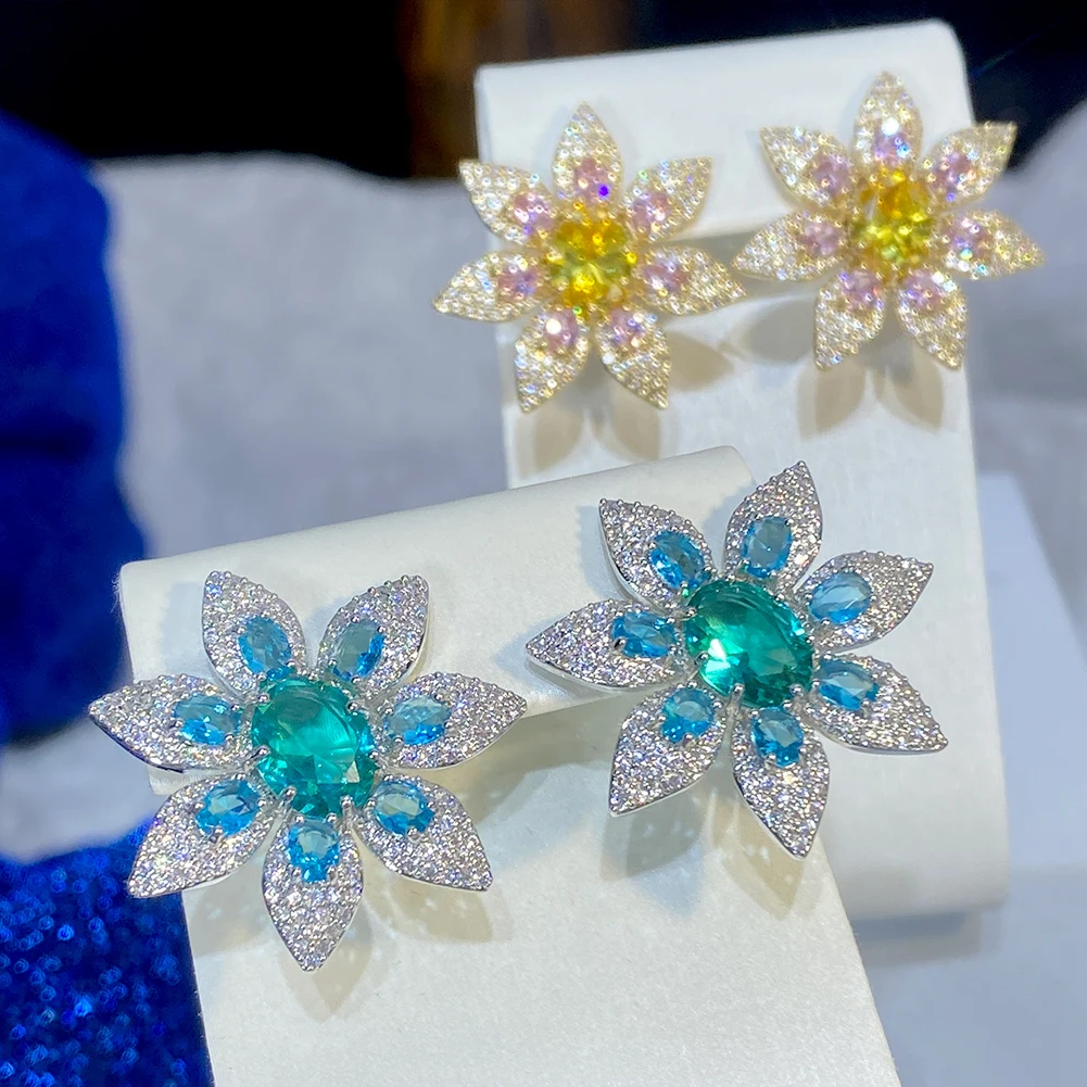 

Корейские модные серьги синего цвета с желтыми цветами для женщин, роскошные эффектные вечерние украшения, аксессуары, подарок на день рожд...