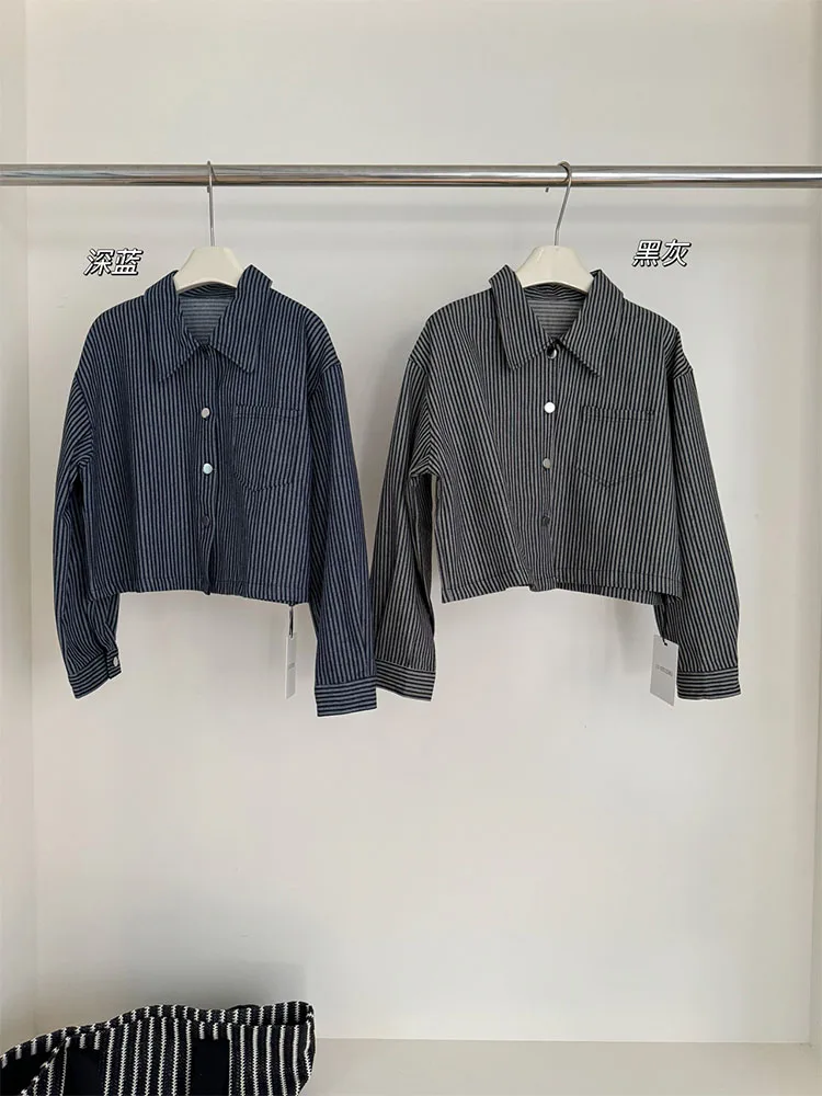 Классическая верхняя одежда в корейском стиле полоску женское тонкое короткое