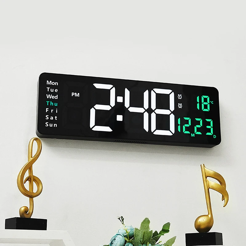 

Large LED Digital Wall Clock Electronic Wall Clocks Remote Control Temp Date Wall-mounted Clock Desktop Living Room Decoration