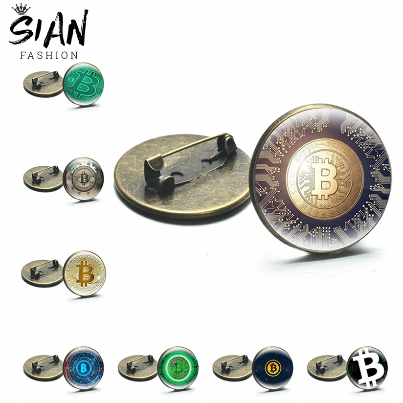 

Bitcoin Design Badges Pins Glass Cabochon Cryptocurrency Bitcoin Theme Brooch Brooches Lapel Pin Decoration Jewelry Wholesale