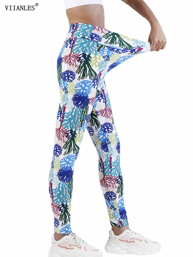 

VIIANLES Workout Leggins Female Women Elastic Quick Dry New High Waist Hollow Floral Printed Leggings Fitness Yoga Pants 2022