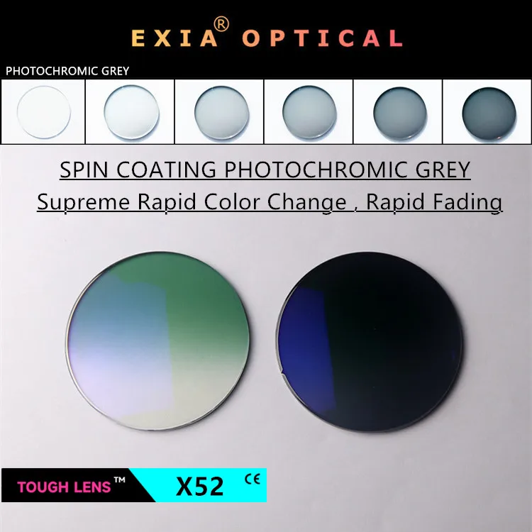 Фото Объектив EXIA X52 Линзы для солнцезащитных очков Фотохромные серые UV400 SHMC MR-8 1,61 Градиент Зеленая кривая 3 линзы №1