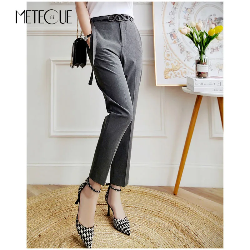 Woolen High Waisted Pants 2023 Spring Summer New Fashion Women Capris with Some Elastic Beading Belt