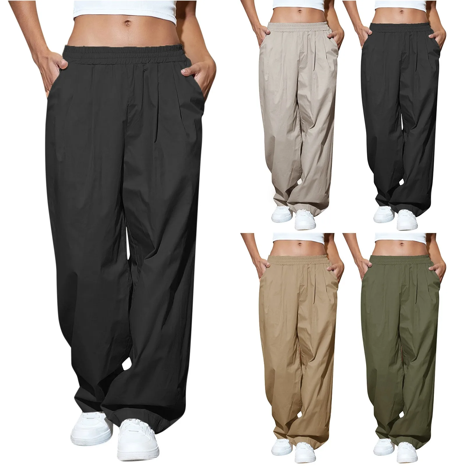 

2023 брюки-карго, Женская свободная посадка, мешковатая одежда, черные брюки с завышенной талией, на молнии, облегающие с завязками на талии, женские расклешенные леггинсы