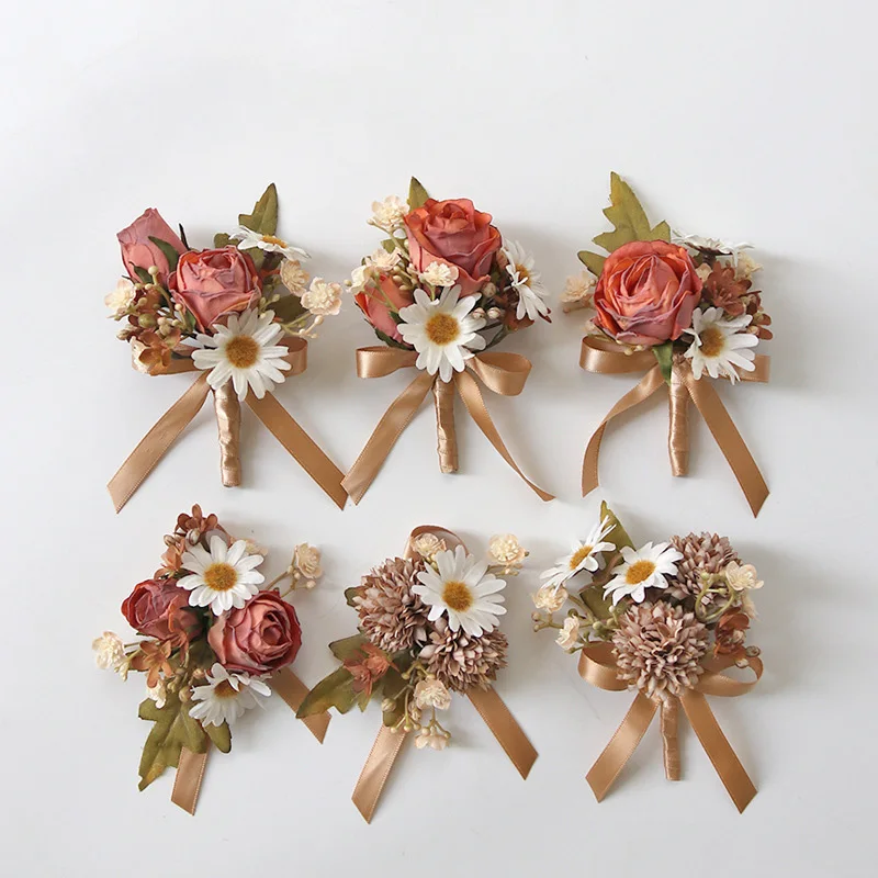 

Chest Flower Wrist Flower Chinese Retro Rose Lapel Flower Bridesmaid Groom Bride Wedding Photo Clothing And Hat Accessories