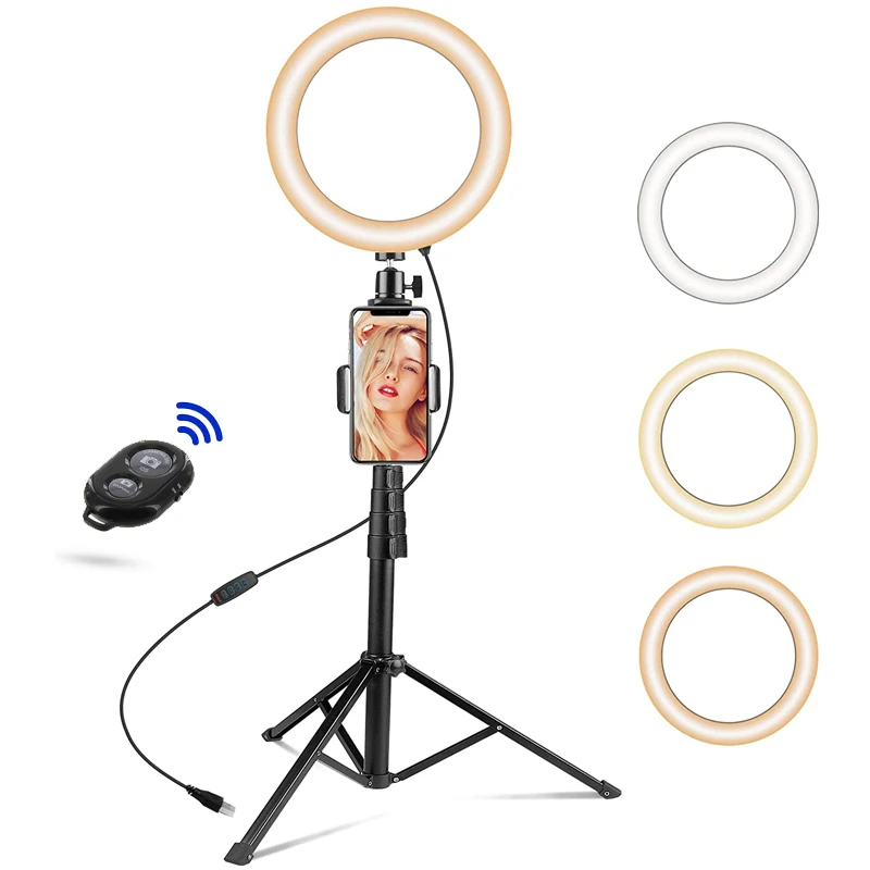 

26CM Selfie Ring Light with Tripod Stand & Cell Phone Holder for Live Stream/Makeup, Led Camera Ringlight for YouTube Videos