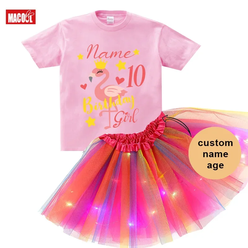 Платья для детей светящаяся юбка с фламинго девочек одежда маленьких платье на