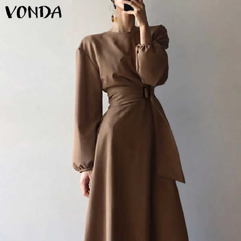 Повседневное элегантное платье VONDA с длинным рукавом Женские однотонные