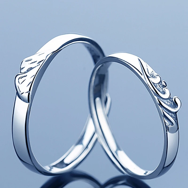 

Pure 925 Sterling Silver Ring Simple Mountain And Sea Adjustable Couple Rings For Lovers Engagement Wedding Jewelry Accessories