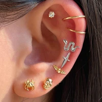 retro gold silver color geometric stud earrings set earring for women korean mini spider snake animal earring punk party jewelry