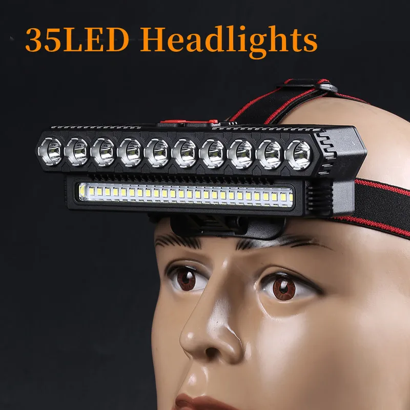 35LED Flashlight Lantern USB Rechargeable Headlamp Super Bright 4 Working Modes Headlamp Waterproof Outdoor Emergency Flashlight